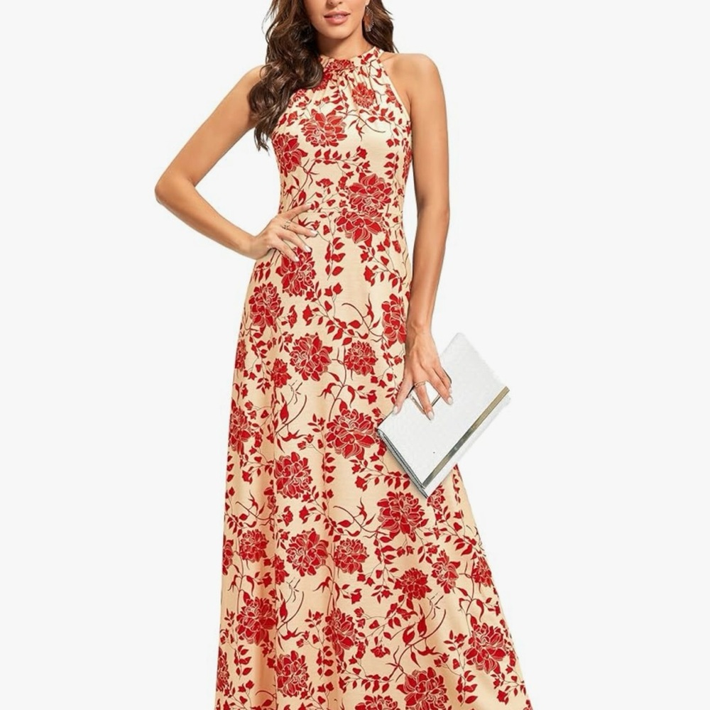 Floral Red and Cream Maxi Dress